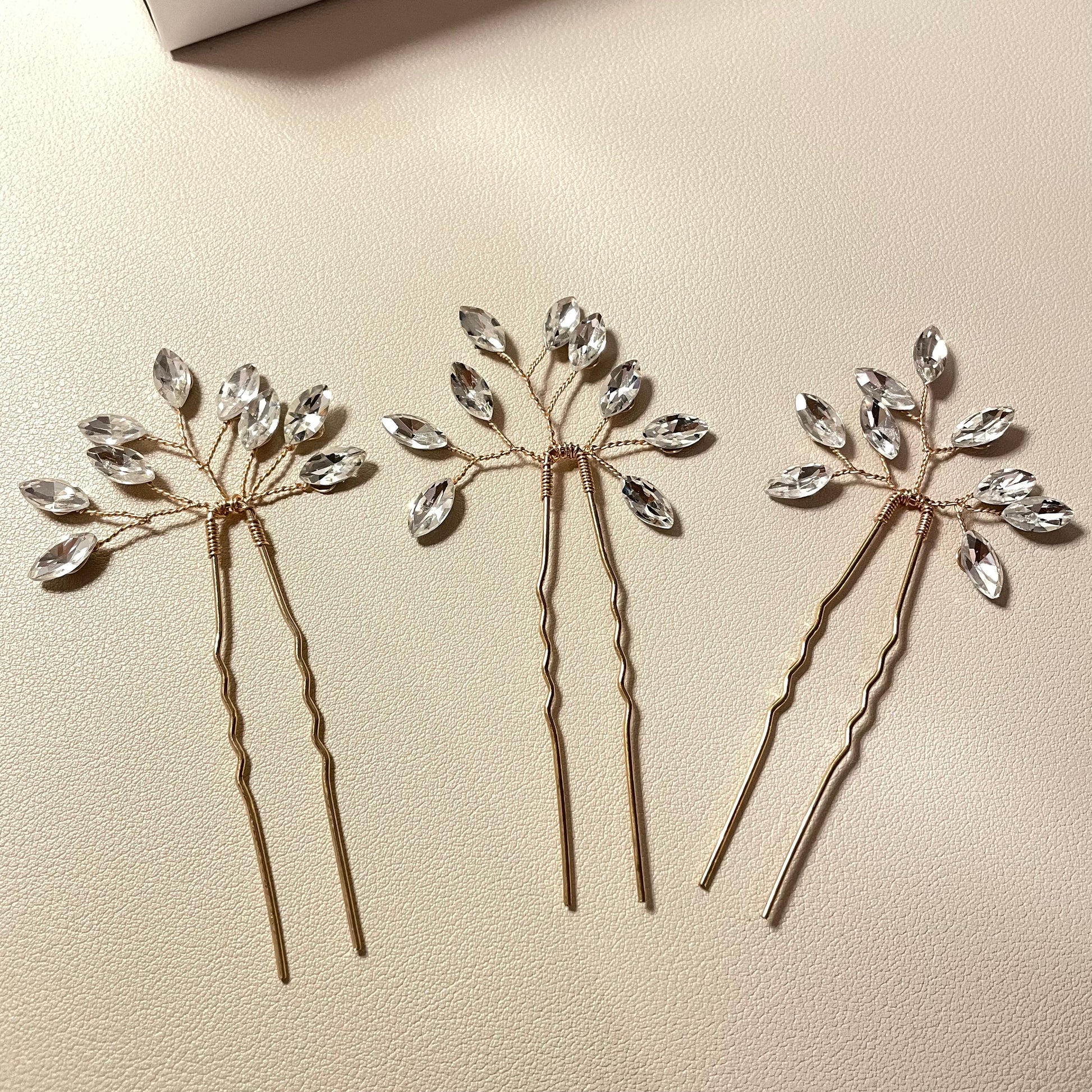 Charlotte Gold Crystal Hair Pins (Set of 3) - Lizabetha Parker