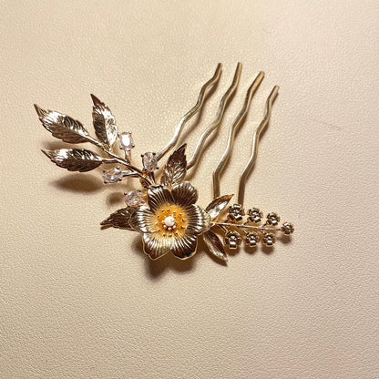Stacy Gold Flower Bridal Hair Comb - Lizabetha Parker