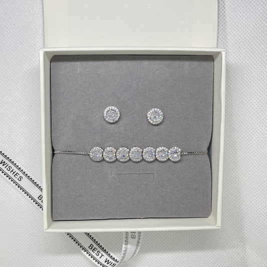 Selena Silver Crystal Earring and Bracelet Set