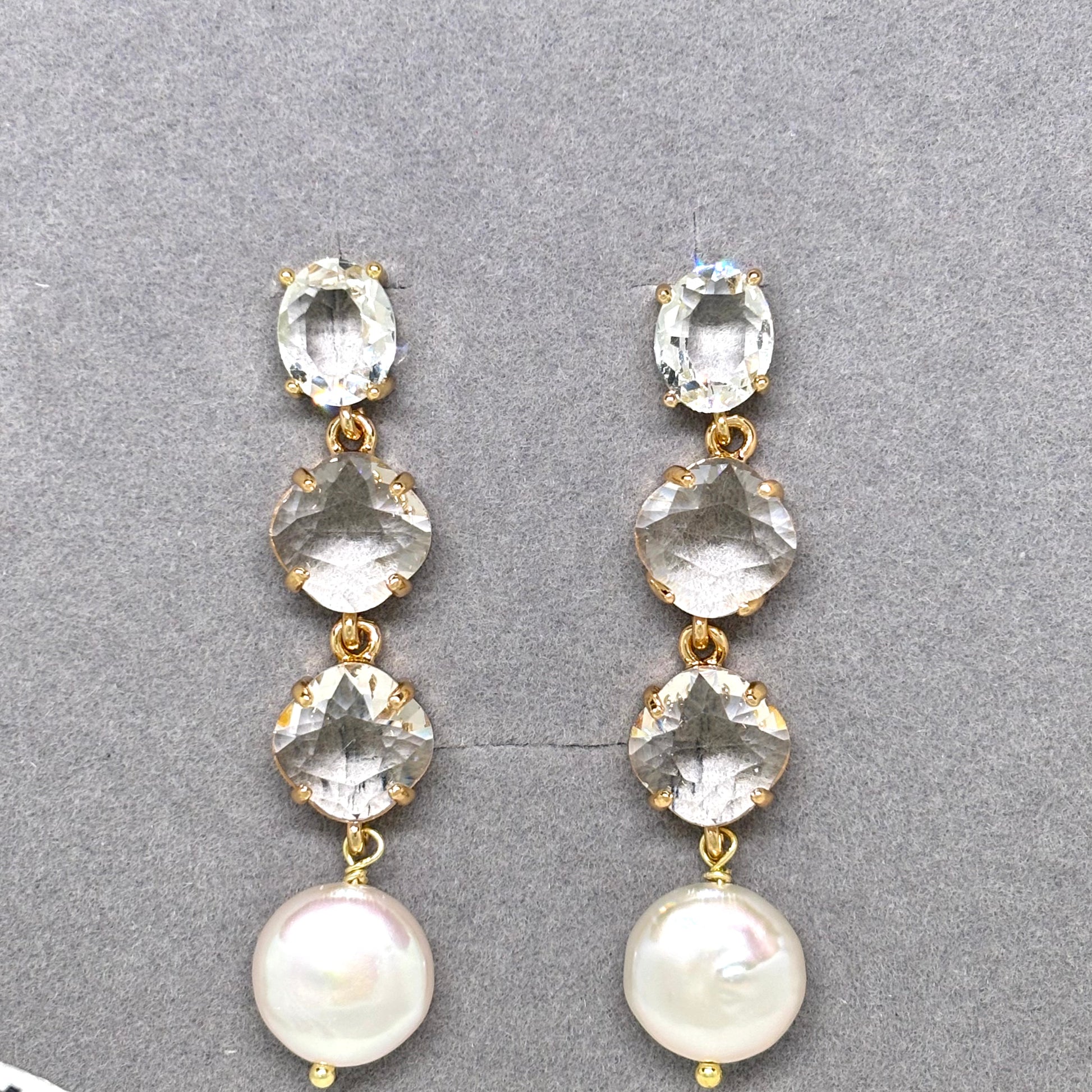 Britney Crystal and Pearl Drop Earring - Lizabetha Parker