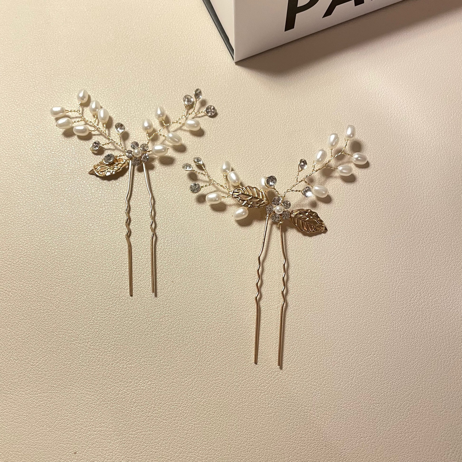 Arlet Gold Pearl and Leave Hair Pins - Lizabetha Parker