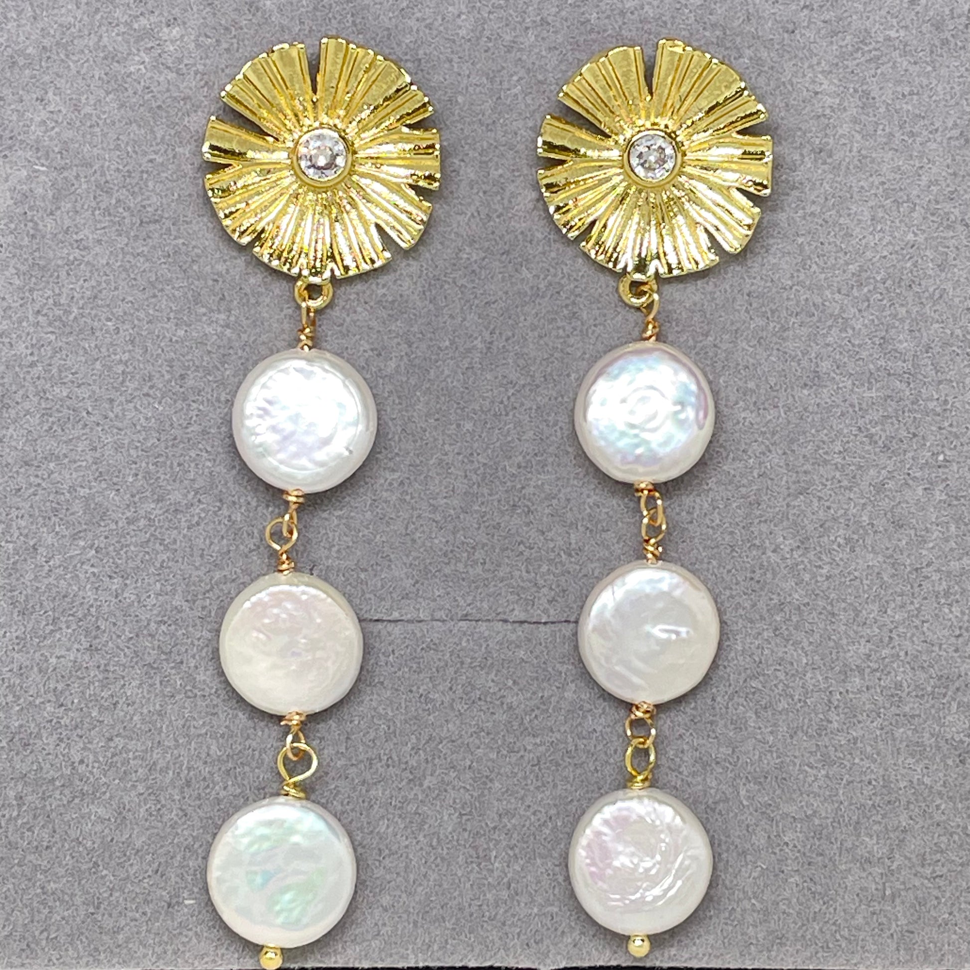 Baroque Gold Coin Pearl Long Drop - Lizabetha Parker
