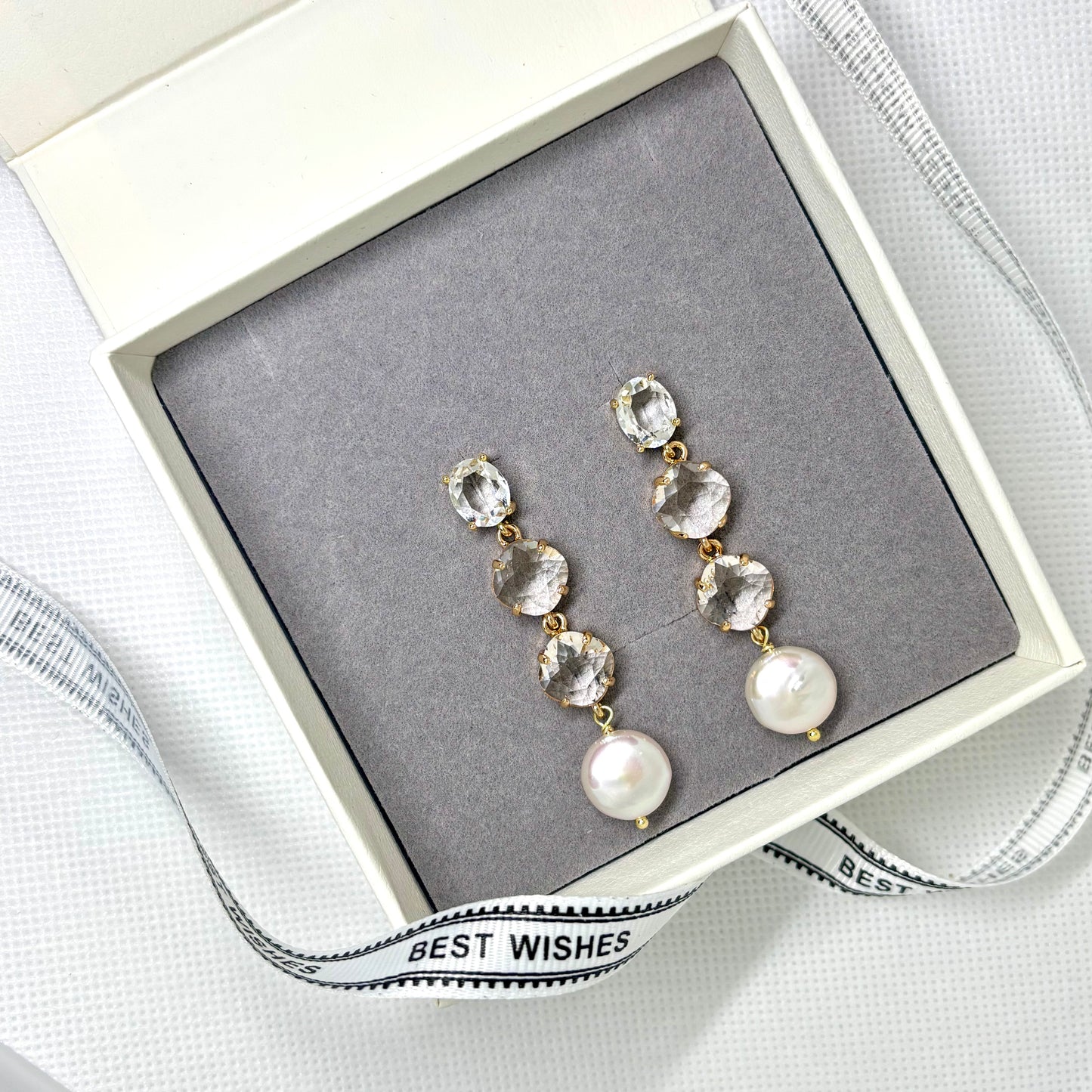 Britney Crystal and Pearl Drop Earring - Lizabetha Parker