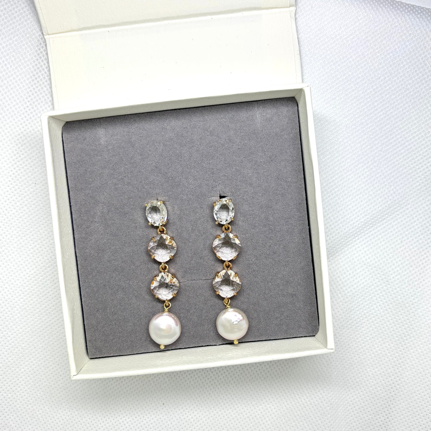 Britney Crystal and Pearl Drop Earring - Lizabetha Parker