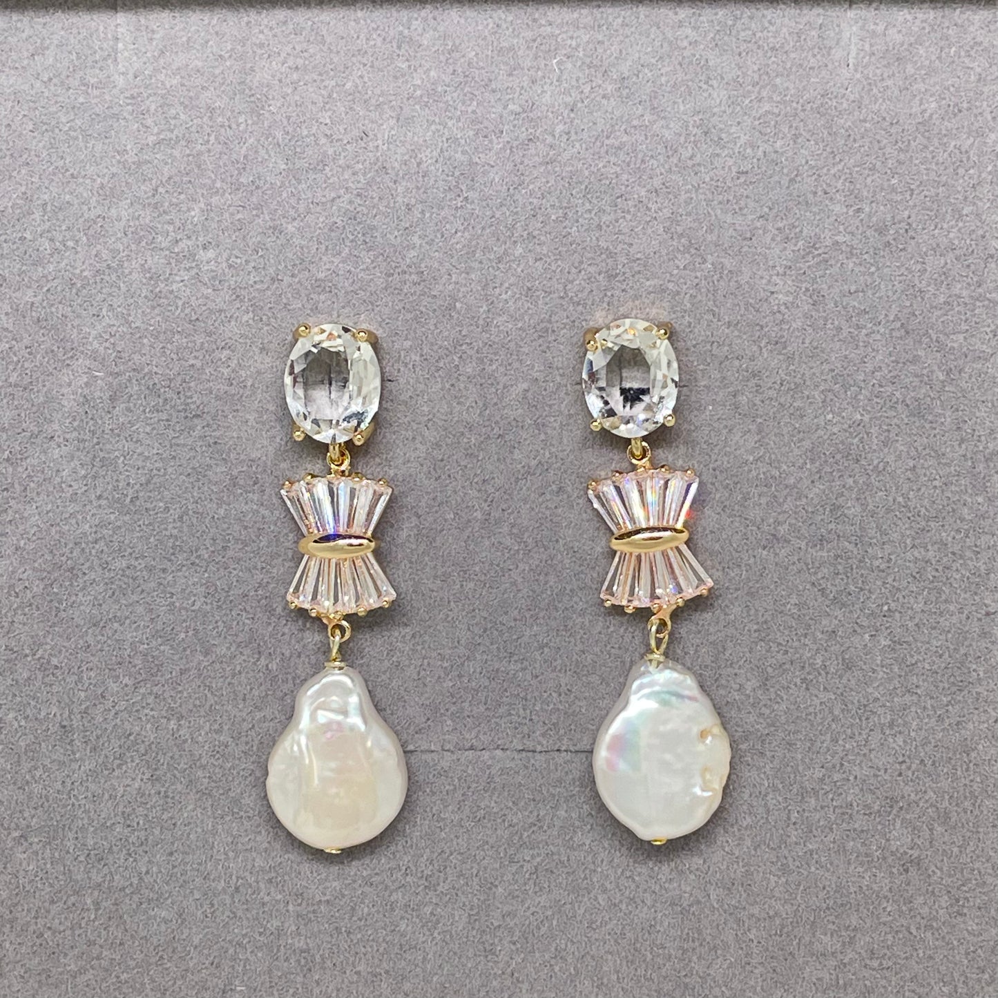 Hilda Crystal and Pearl Bridal Earring - Lizabetha Parker