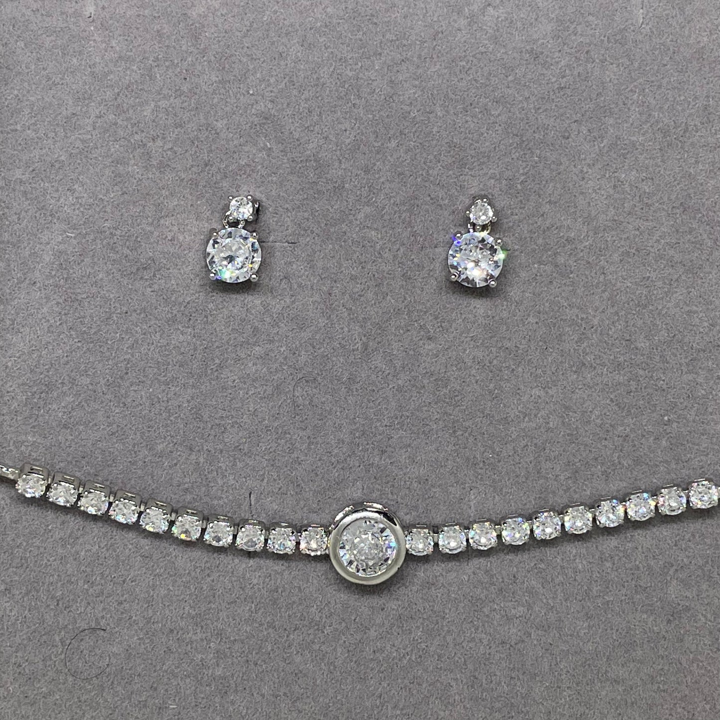 Celina Silver Crystal Earring and Bracelet Set