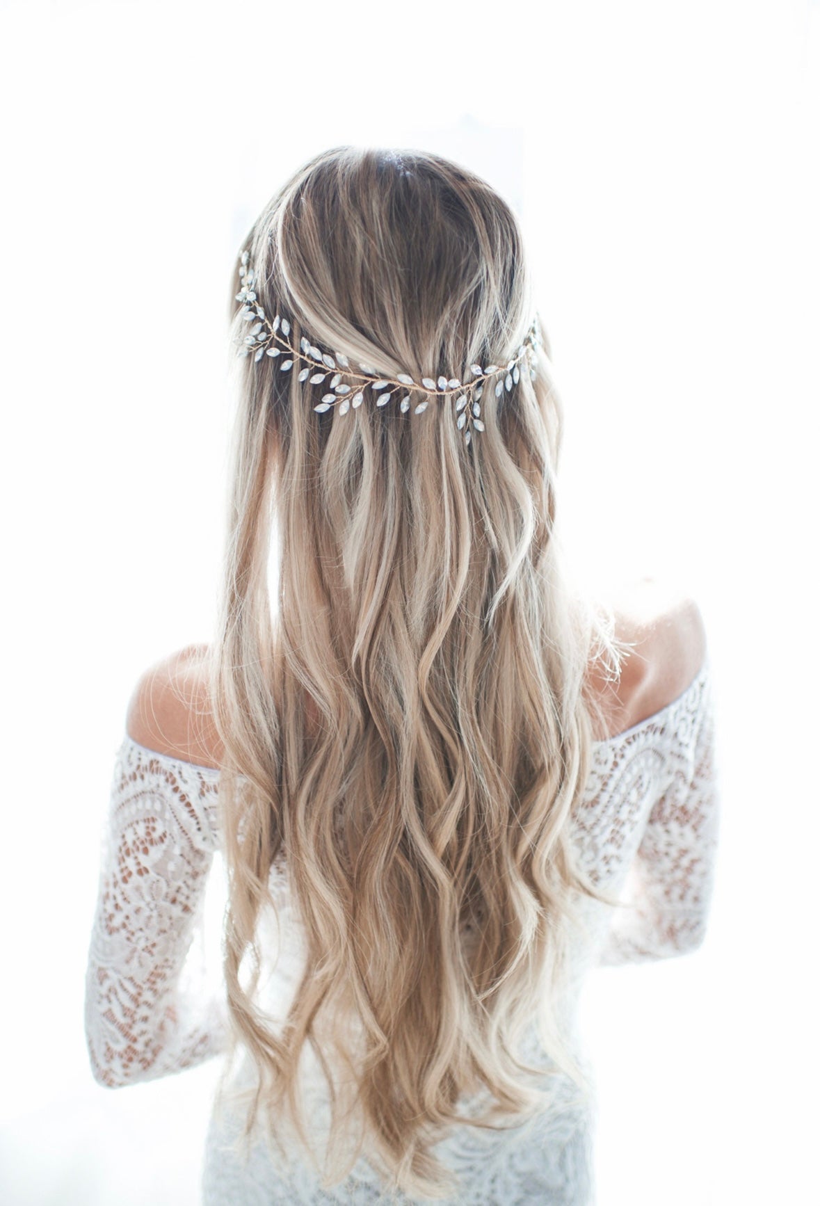 Melanie Crystal Opal Halo Wreath Hair Vine