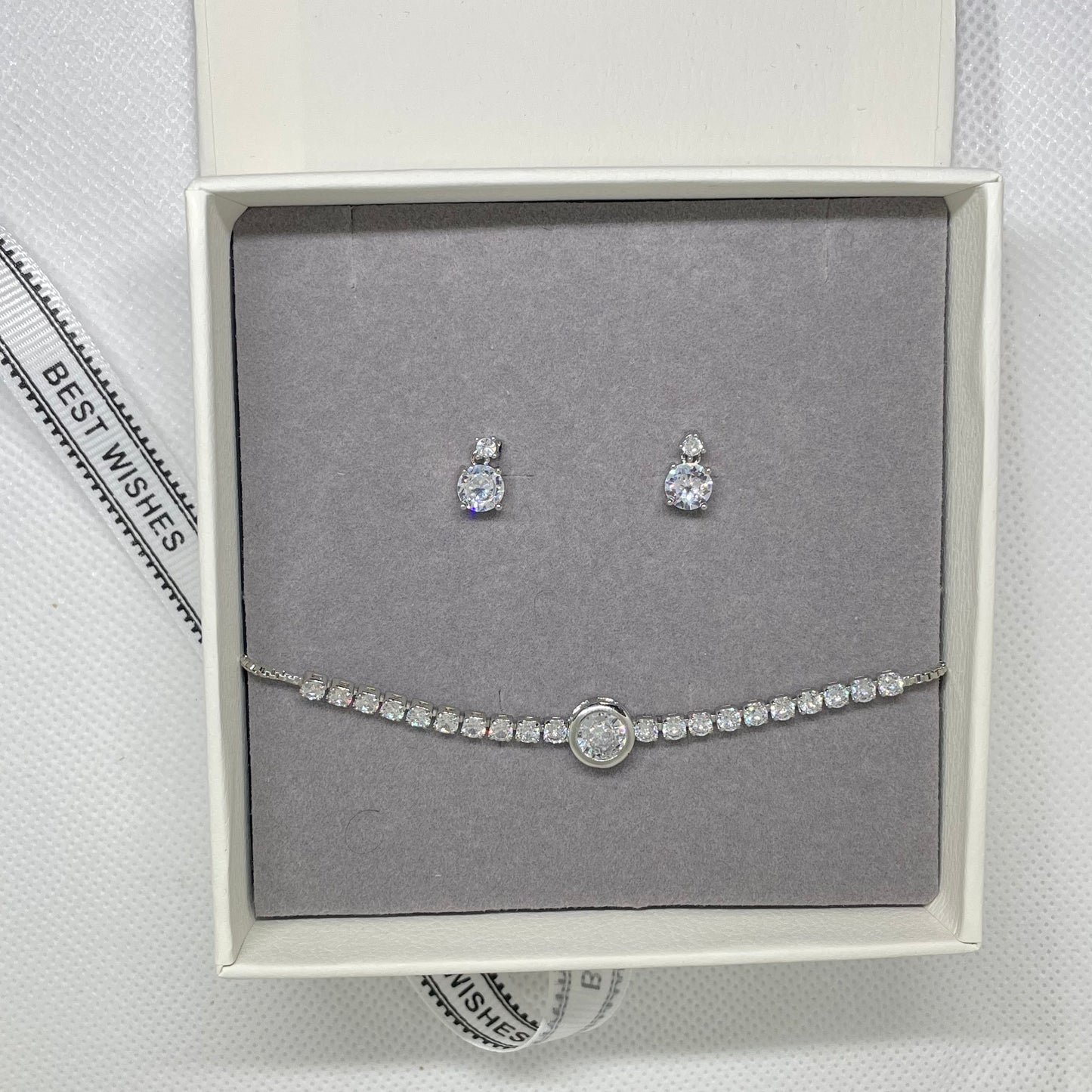 Celina Silver Crystal Earring and Bracelet Set