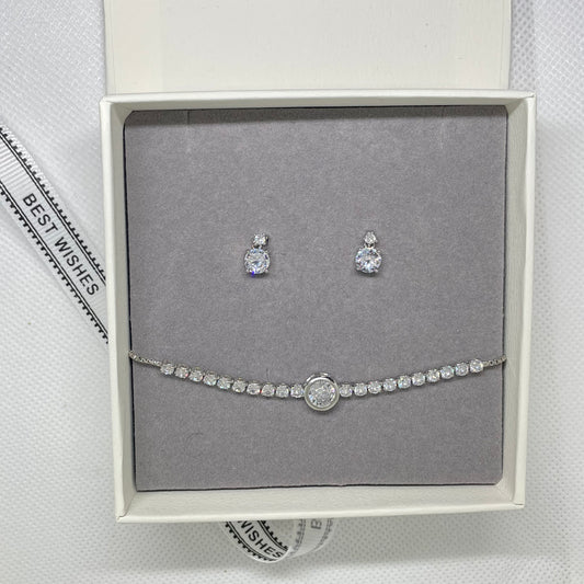 Celina Silver Crystal Earring and Bracelet Set