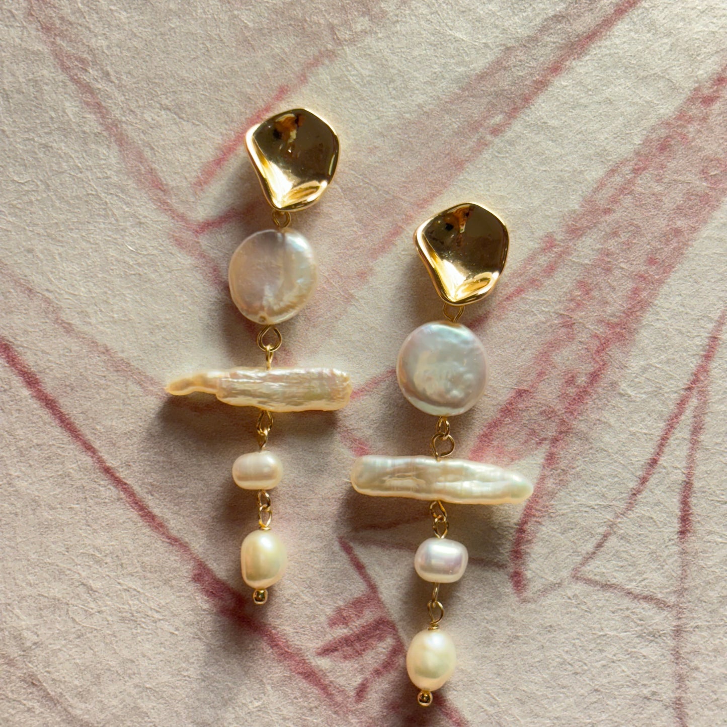 Gold Baroque Coin Pearl Long Drop