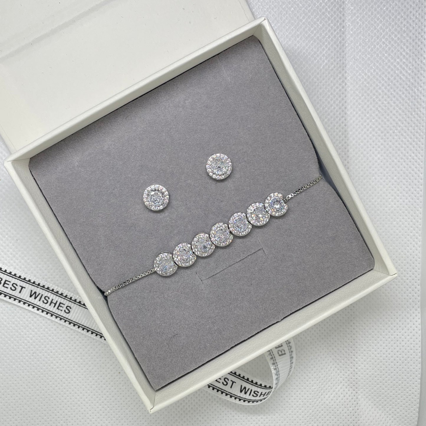 Selena Silver Crystal Earring and Bracelet Set