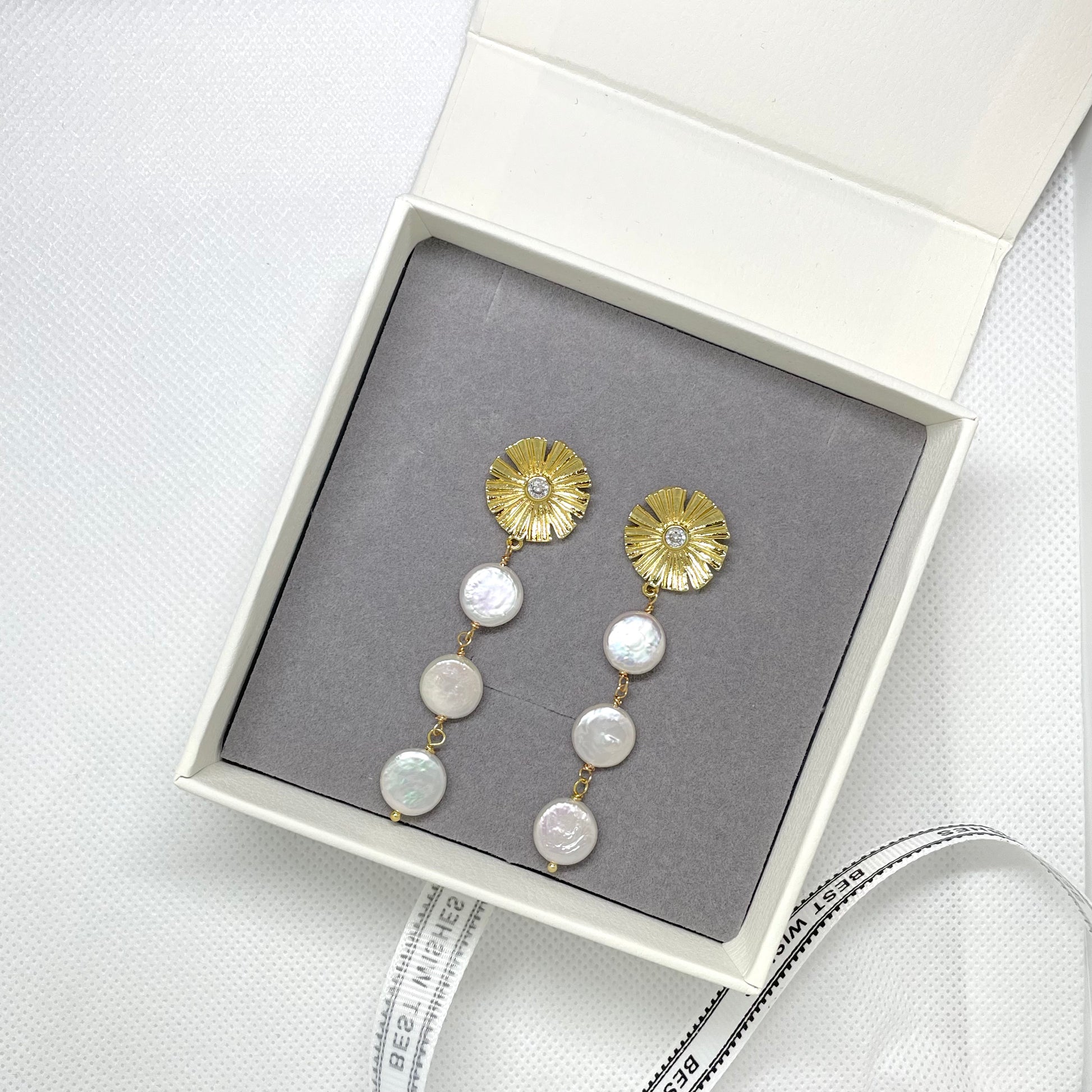 Baroque Gold Coin Pearl Long Drop - Lizabetha Parker
