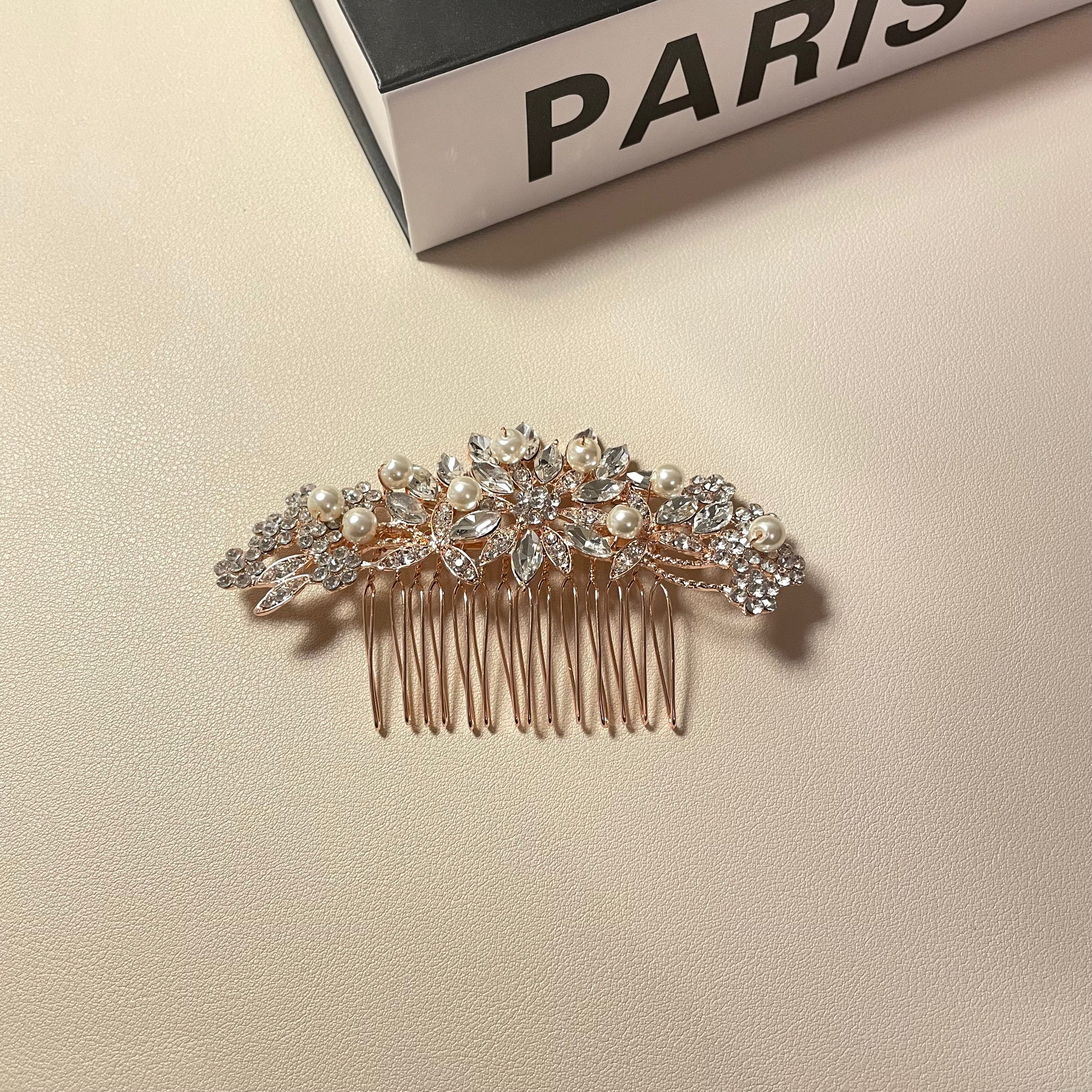 LUNA Rosegold Crystal Pearl Hair Comb - Lizabetha Parker