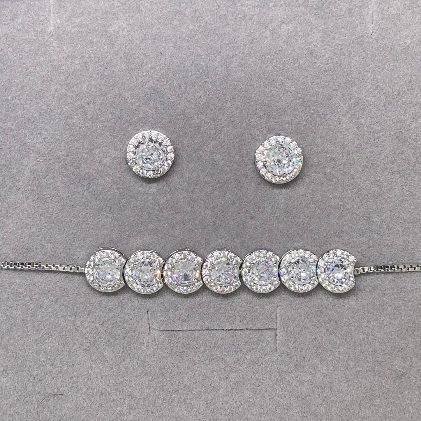 Selena Silver Crystal Earring and Bracelet Set