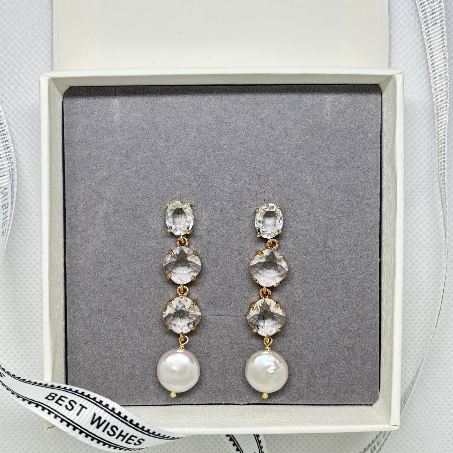 Britney Crystal and Pearl Drop Earring - Lizabetha Parker