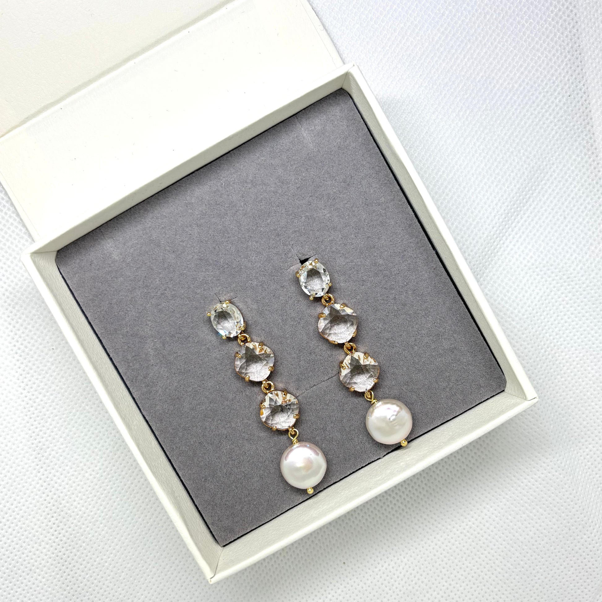 Britney Crystal and Pearl Drop Earring - Lizabetha Parker