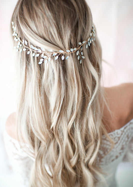 Melanie Crystal Opal Halo Wreath Hair Vine