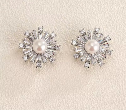 Dhwani Dainty CZ and Pearl Stud Earrings - Lizabetha Parker