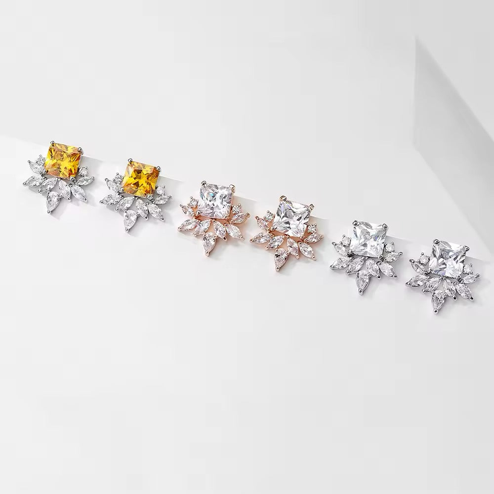 Daisy Square CZ Stud Earrings