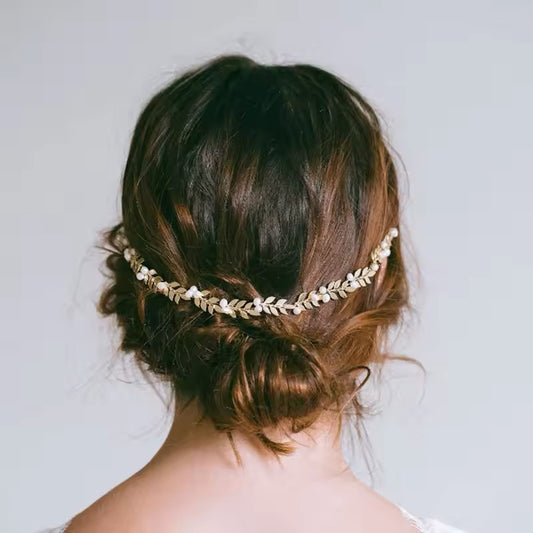 Freda Gold Leaf Pearls Bridal Hair Vine