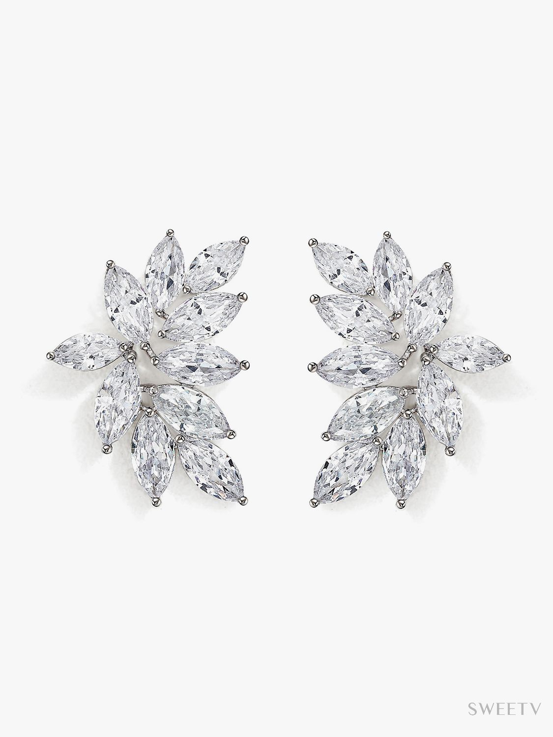 Maeve Silver Leaf CZ Stud Earring