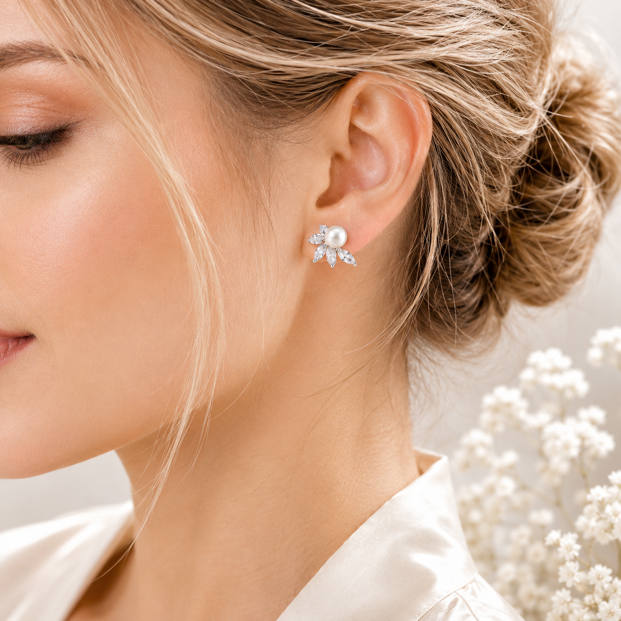 Boucles d'oreilles à tige en forme de feuille de perle de Lesley