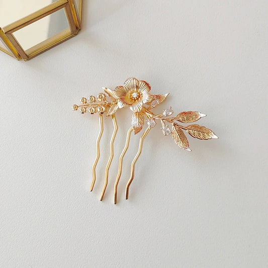 Stacy Gold Flower Bridal Hair Comb - Lizabetha Parker