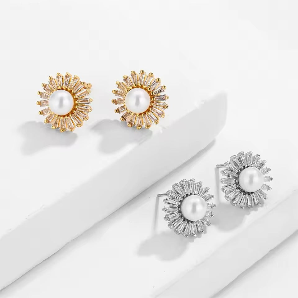 Bella Dainty CZ and Pearl Stud Earrings