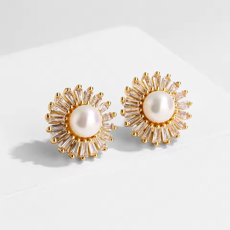 Bella Dainty CZ and Pearl Stud Earrings