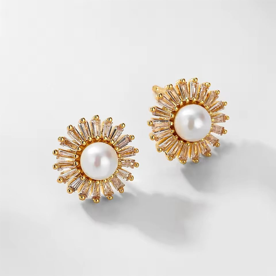 Bella Dainty CZ and Pearl Stud Earrings