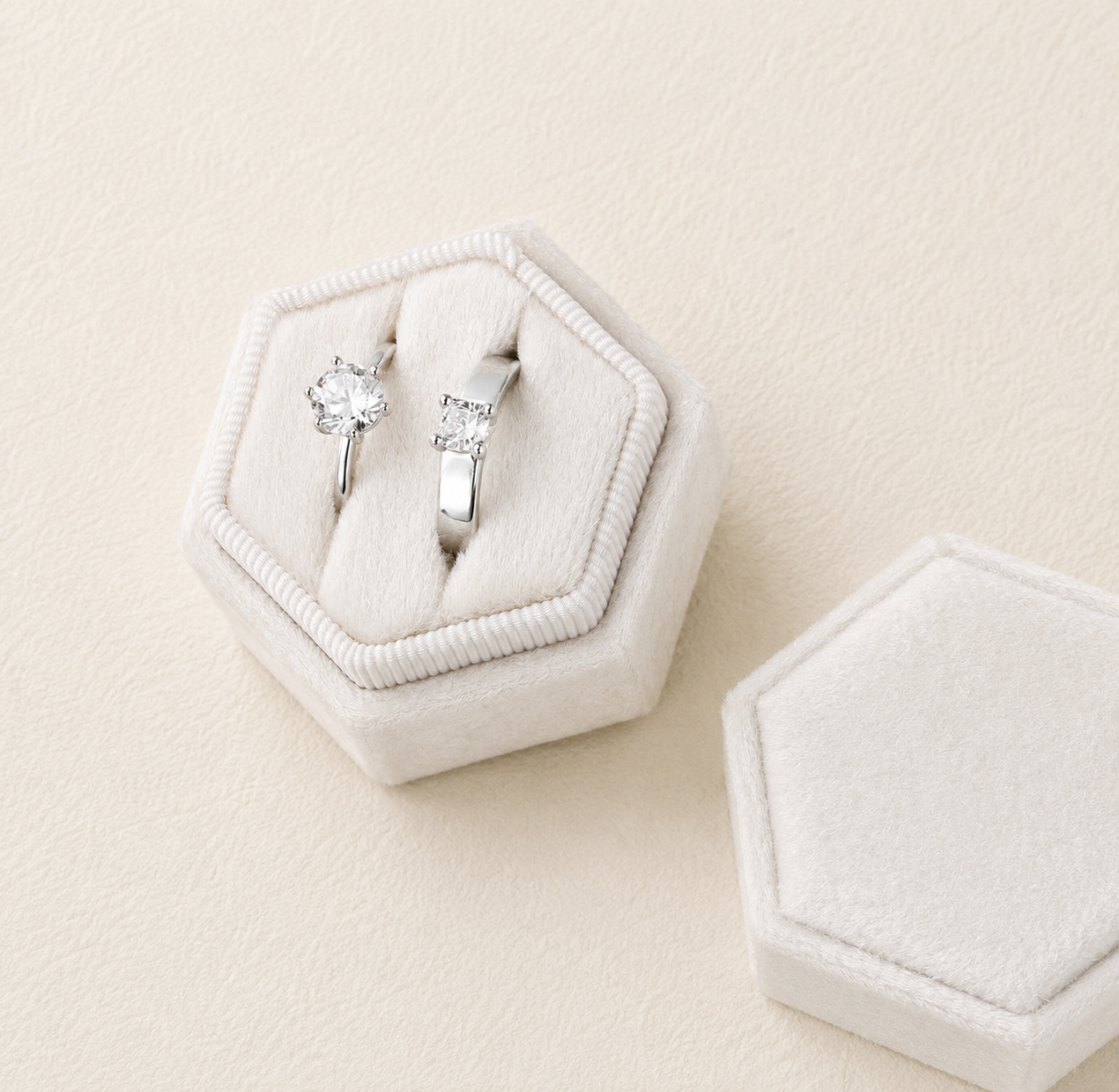 Coffret à bagues en velours - Beige