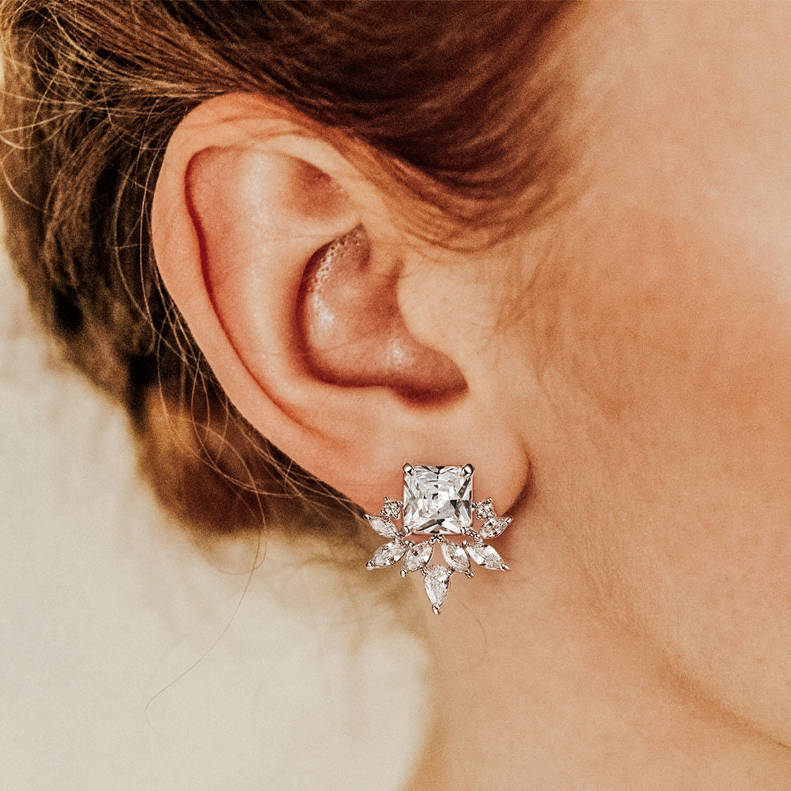 Daisy Square CZ Stud Earrings
