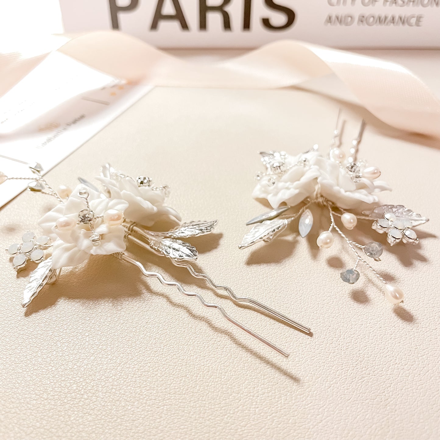 Ana Flower and Pearl Hair Pins