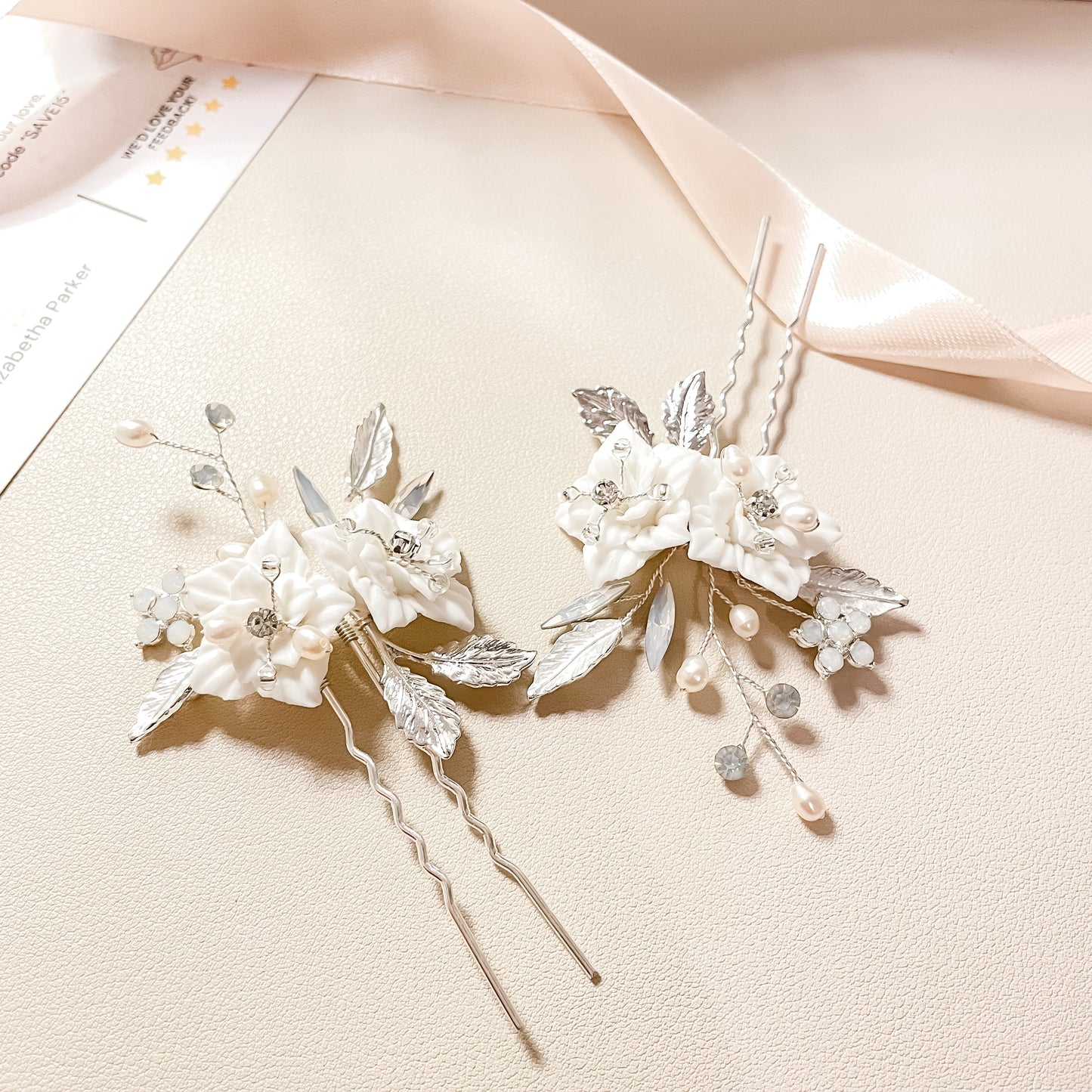 Ana Flower and Pearl Hair Pins