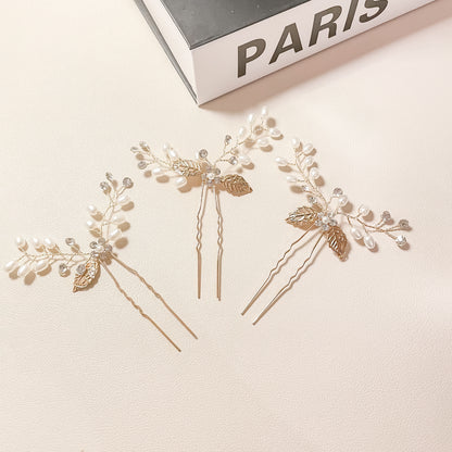 Épingles à cheveux en perles et feuilles dorées d'Arlet
