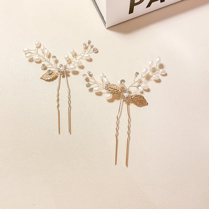 Épingles à cheveux en perles et feuilles dorées d'Arlet