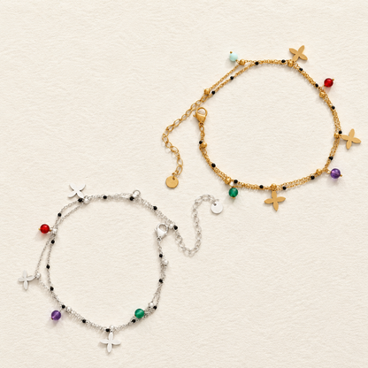 Cross Charm Stone Anklet