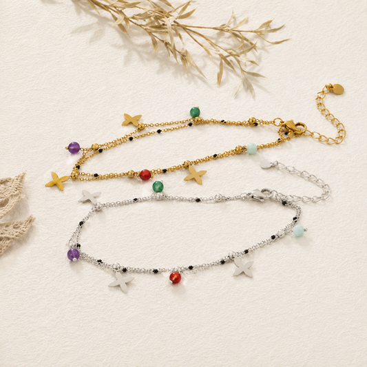 Cross Charm Stone Anklet