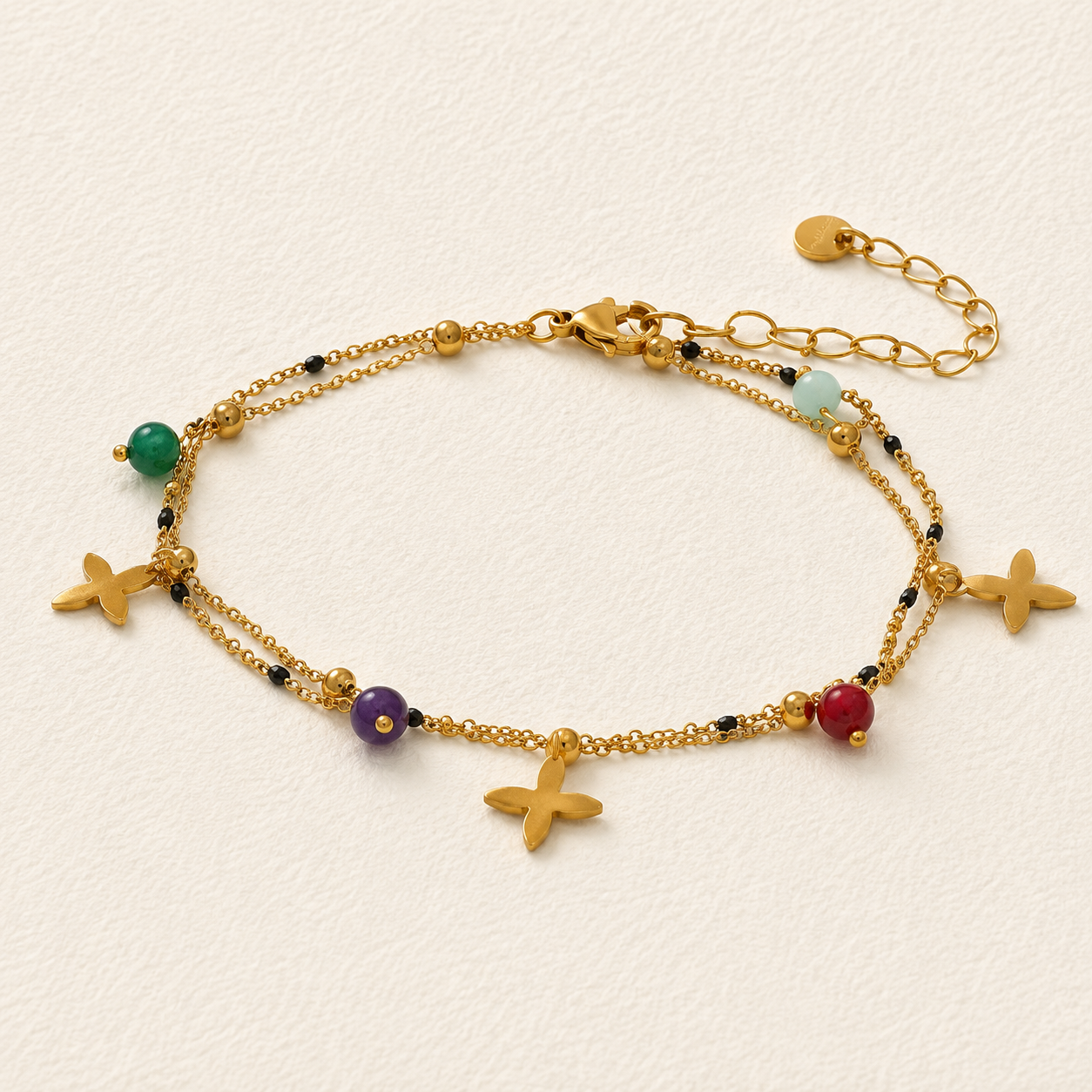 Cross Charm Stone Anklet