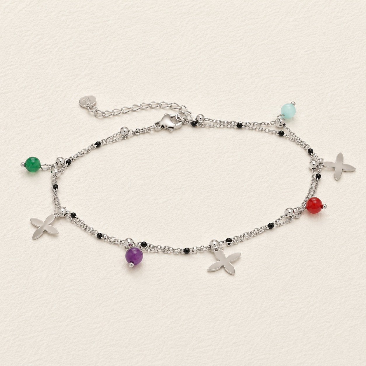 Cross Charm Stone Anklet
