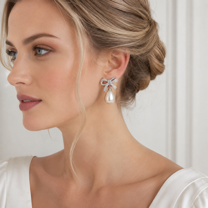 Bow Pearl Drop Earrings