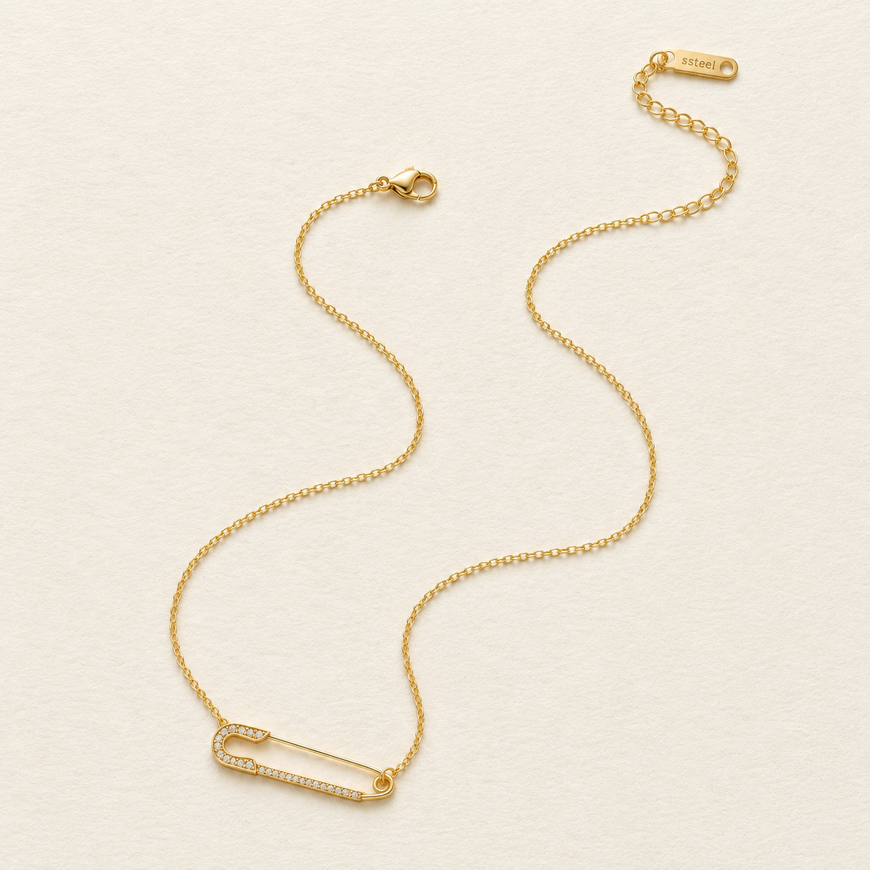 Safety Pin Crystal Necklace