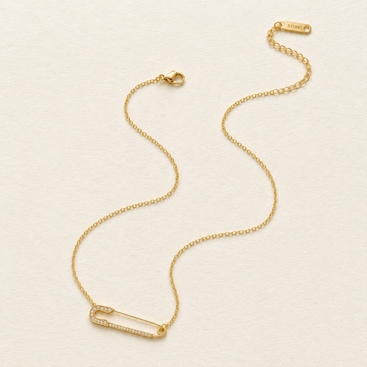 Safety Pin Crystal Necklace