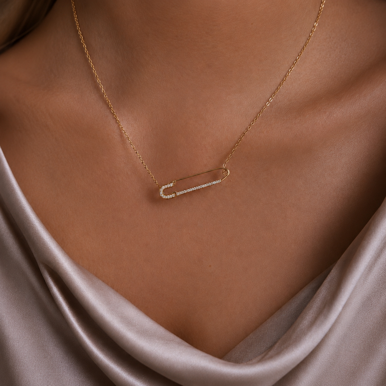 Safety Pin Crystal Necklace