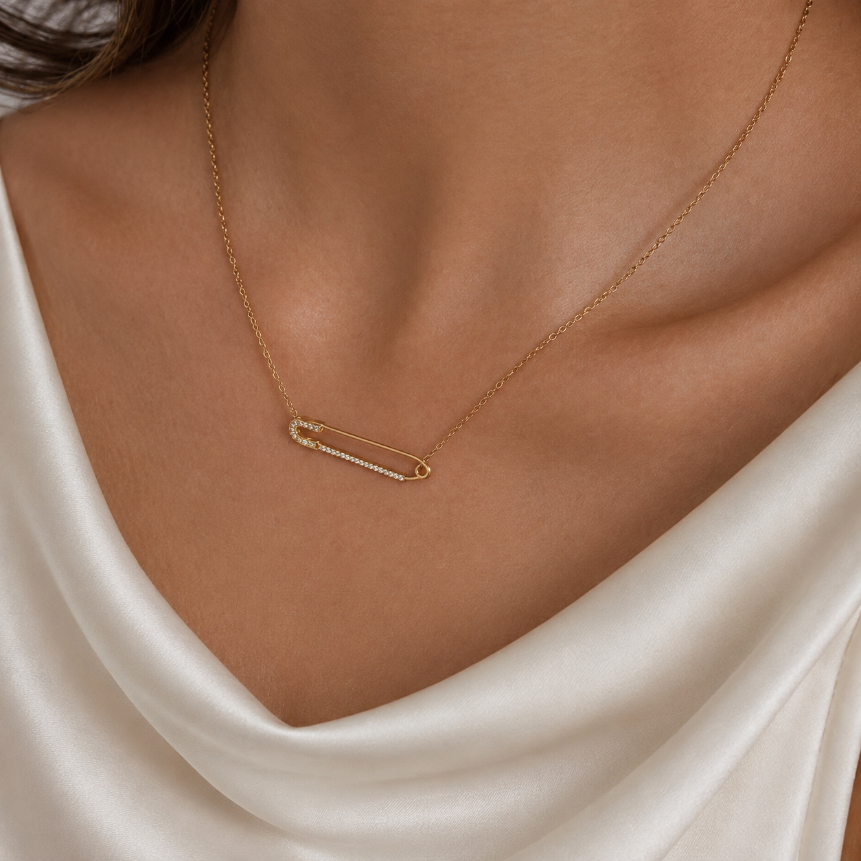 Safety Pin Crystal Necklace