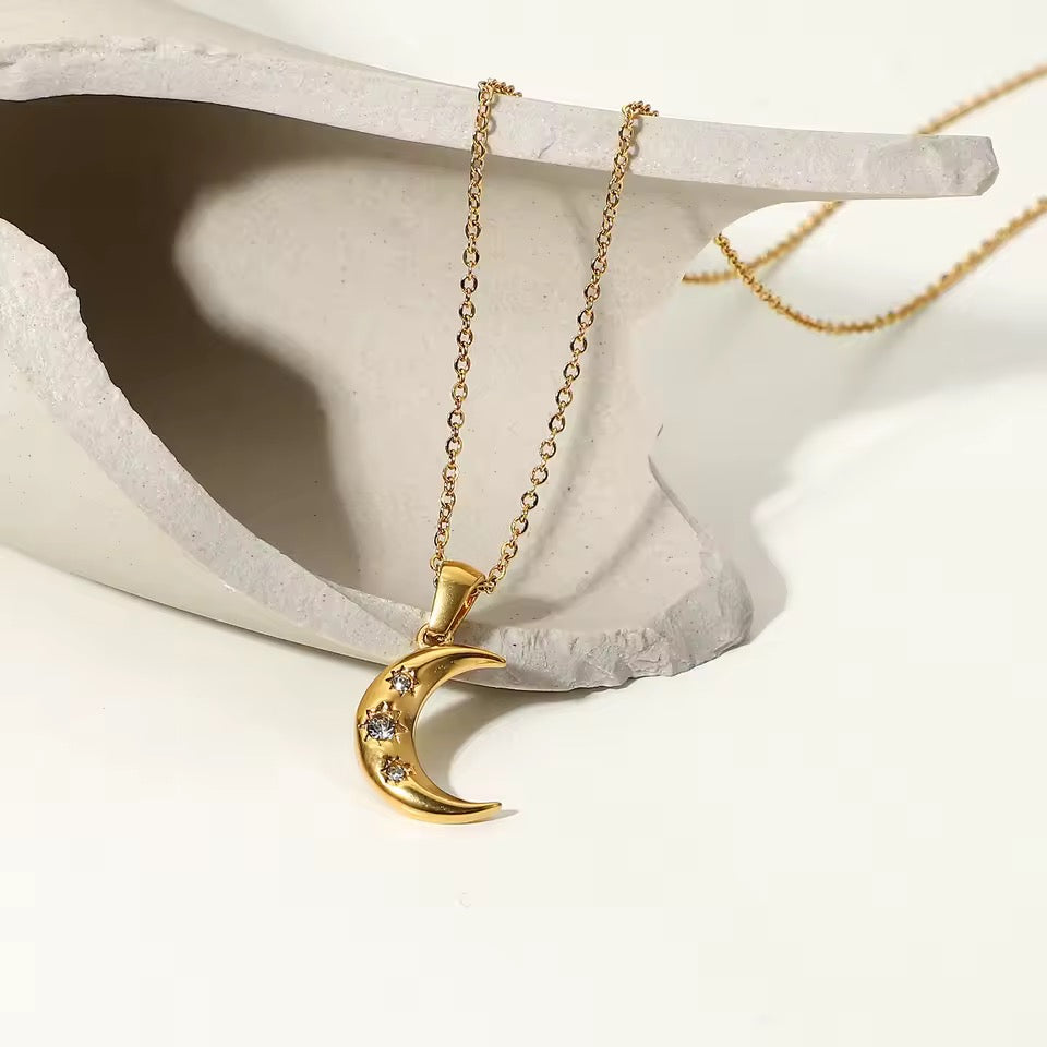 Celestine Crystal Moon Necklace
