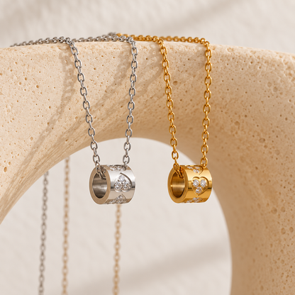Violetta Crystal Heart Cylinder Necklace