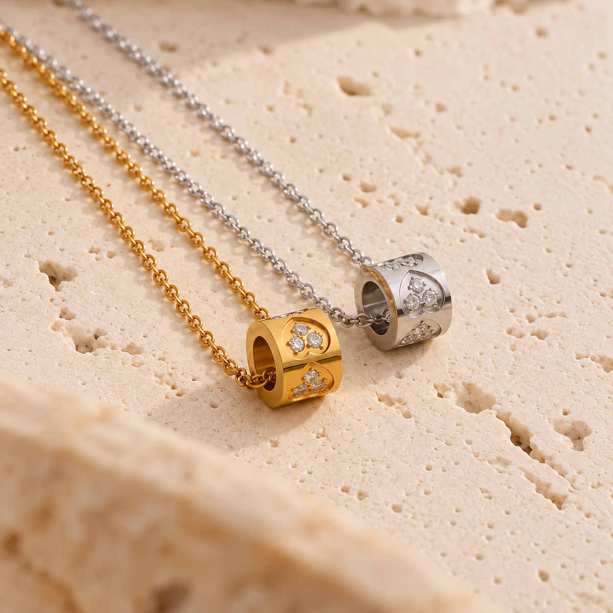 Violetta Crystal Heart Cylinder Necklace