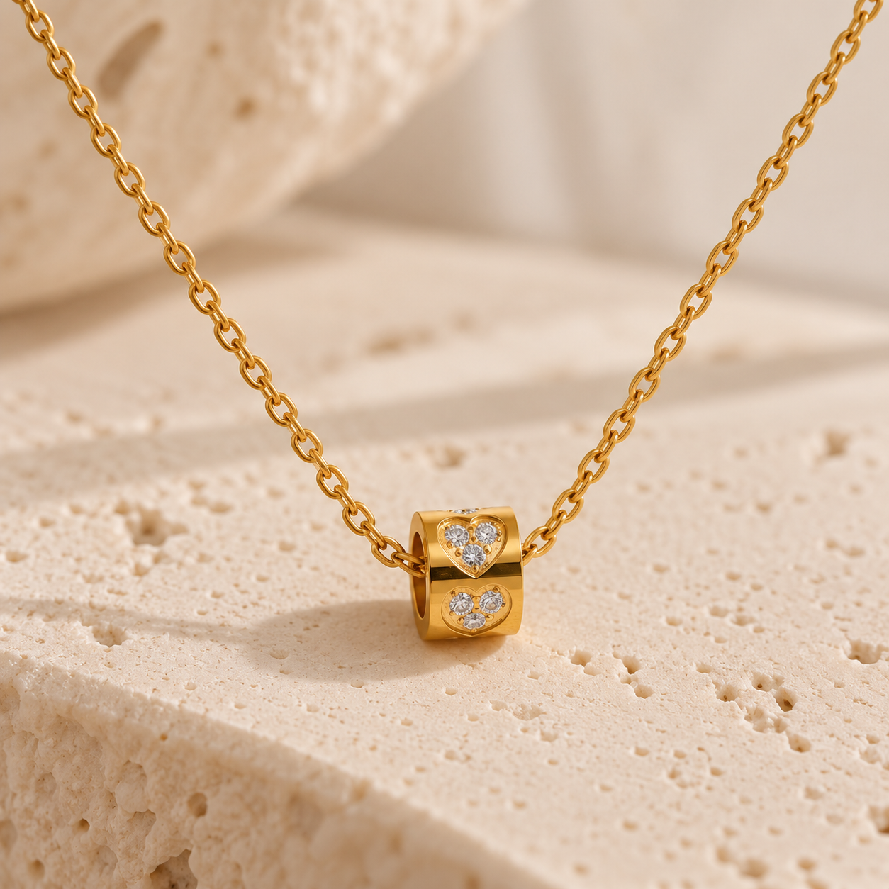 Violetta Crystal Heart Cylinder Necklace