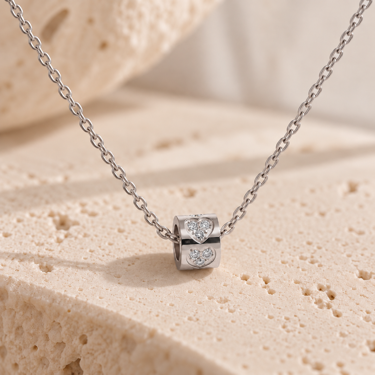 Violetta Crystal Heart Cylinder Necklace